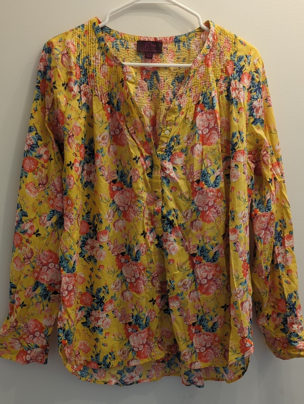 J. Crew × Liberty Yellow Floral Long-Sleeve Blouse (Women's 18 Tall)